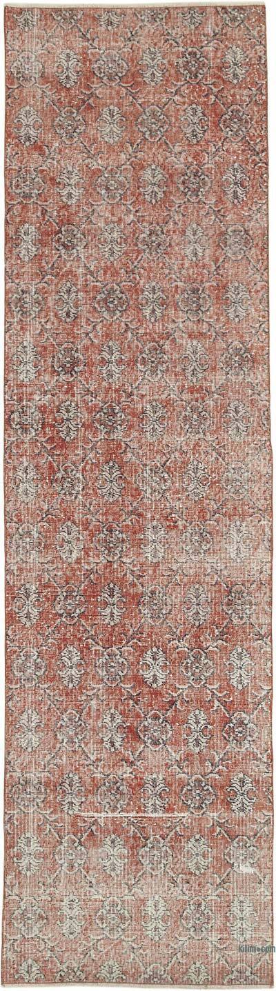 Kırmızı Boyalı El Dokuma Vintage Halı Yolluk - 92 cm x 335 cm