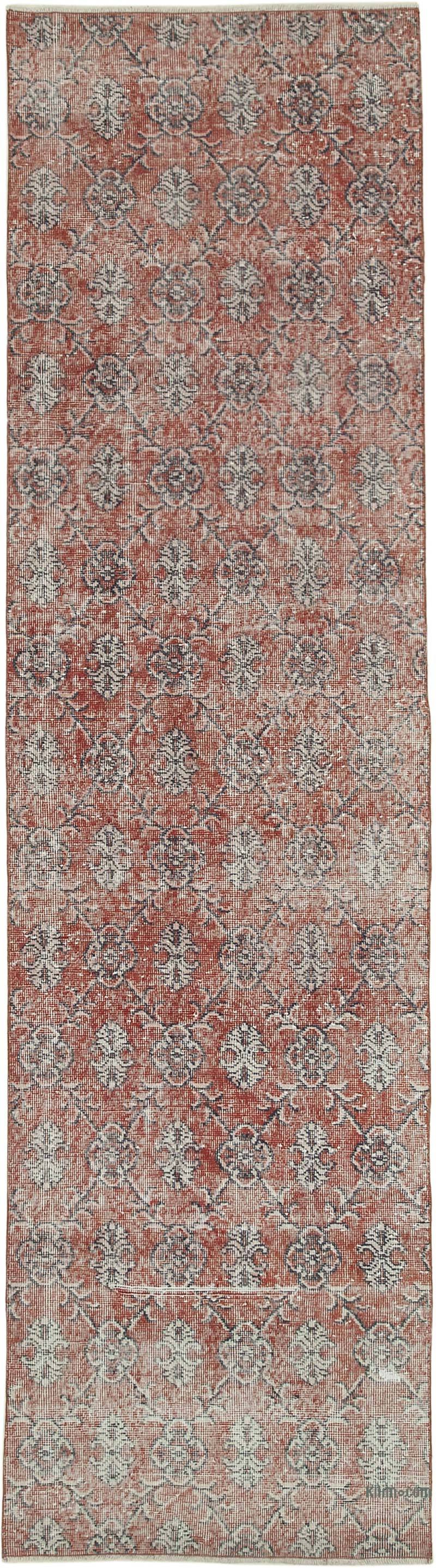 Red Over-dyed Turkish Vintage Runner Rug - 3'  x 11'  (36 in. x 132 in.) - K0052160
