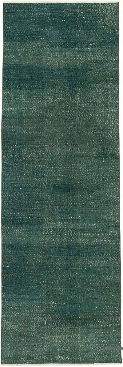 Yeşil Boyalı El Dokuma Vintage Halı Yolluk - 90 cm x 273 cm