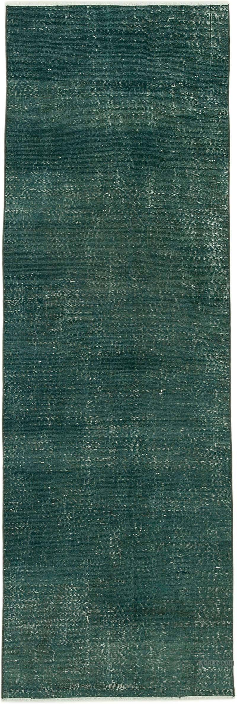 Yeşil Boyalı El Dokuma Vintage Halı Yolluk - 90 cm x 273 cm - K0052165