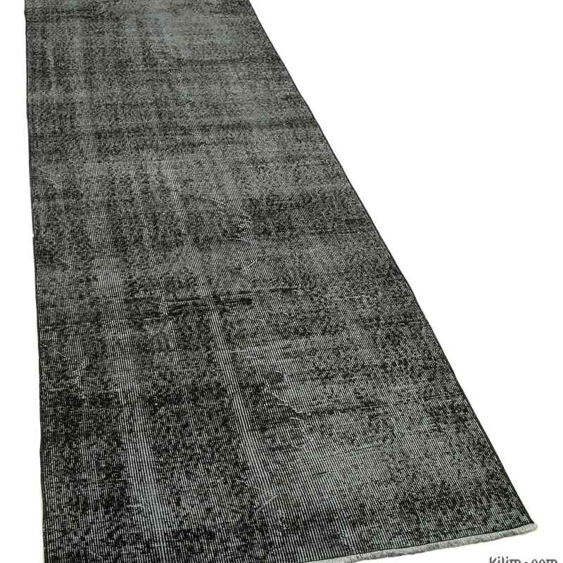 Siyah Boyalı El Dokuma Vintage Halı Yolluk - 92 cm x 307 cm - K0052170