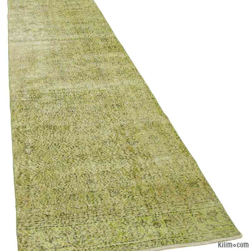 Green Over-dyed Turkish Vintage Runner Rug - 3' 2" x 12' 5" (38 in. x 149 in.) - K0052171