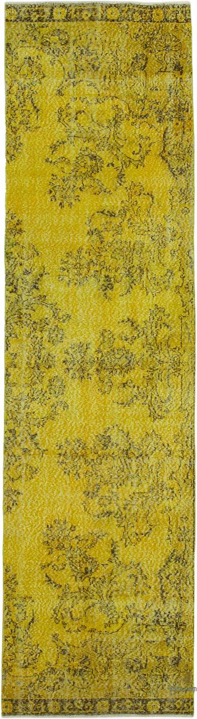 Sarı Boyalı El Dokuma Vintage Halı Yolluk - 89 cm x 332 cm