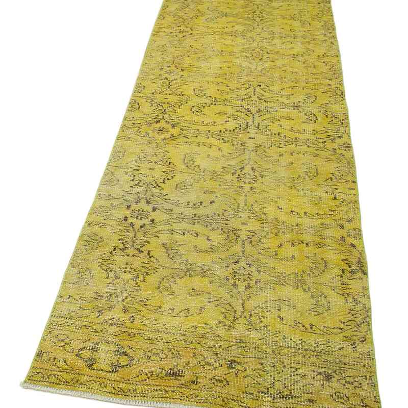 Sarı Boyalı El Dokuma Vintage Halı Yolluk - 81 cm x 290 cm - K0052186