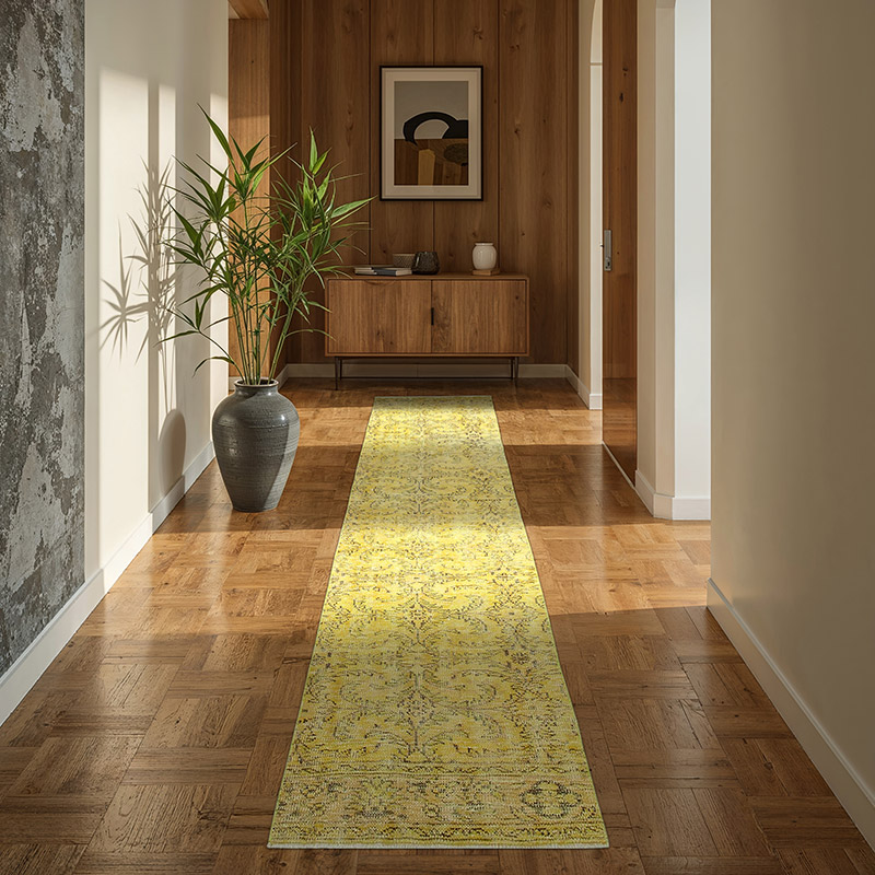 Sarı Boyalı El Dokuma Vintage Halı Yolluk - 81 cm x 290 cm - K0052186