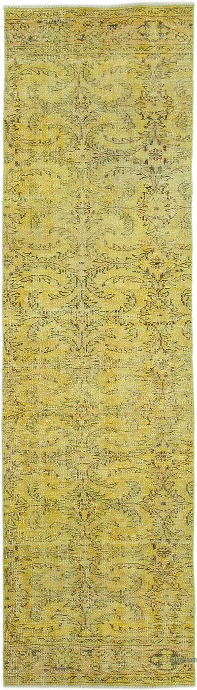 Sarı Boyalı El Dokuma Vintage Halı Yolluk - 81 cm x 290 cm