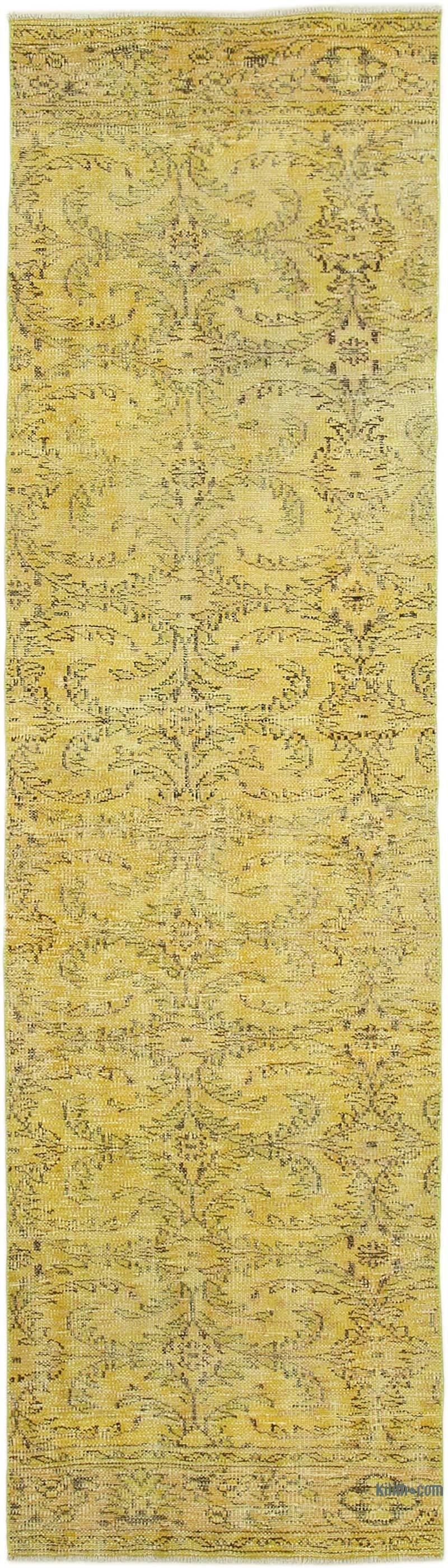 Sarı Boyalı El Dokuma Vintage Halı Yolluk - 81 cm x 290 cm - K0052186