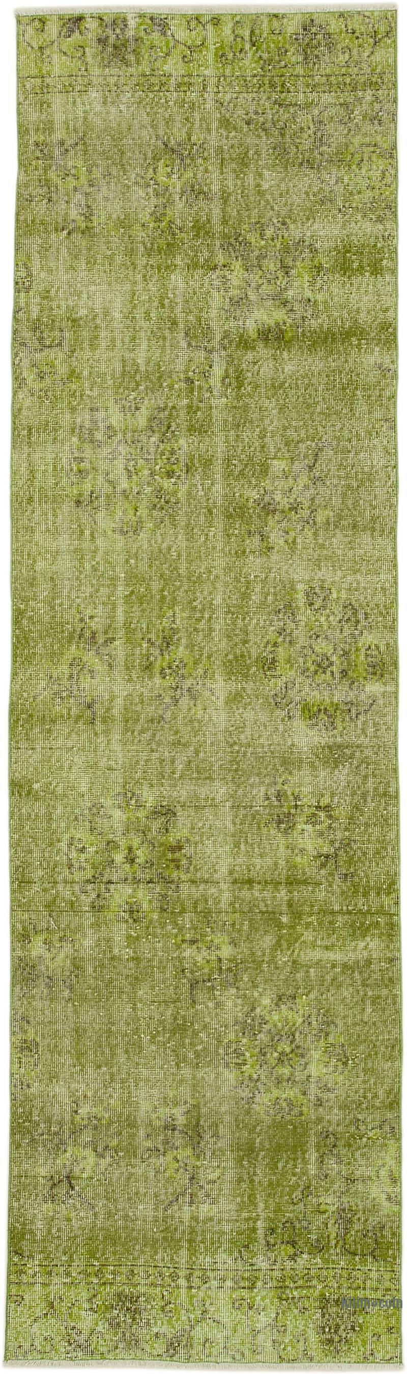 Green Over-dyed Turkish Vintage Runner Rug - 3'  x 10' 5" (36 in. x 125 in.) - K0052188