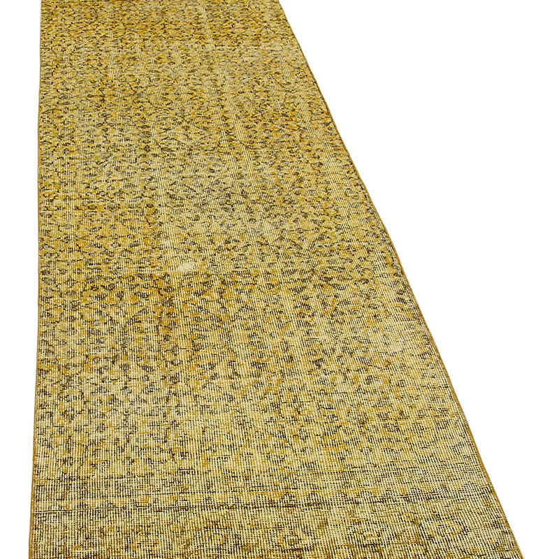 Sarı Boyalı El Dokuma Vintage Halı Yolluk - 80 cm x 314 cm - K0052194