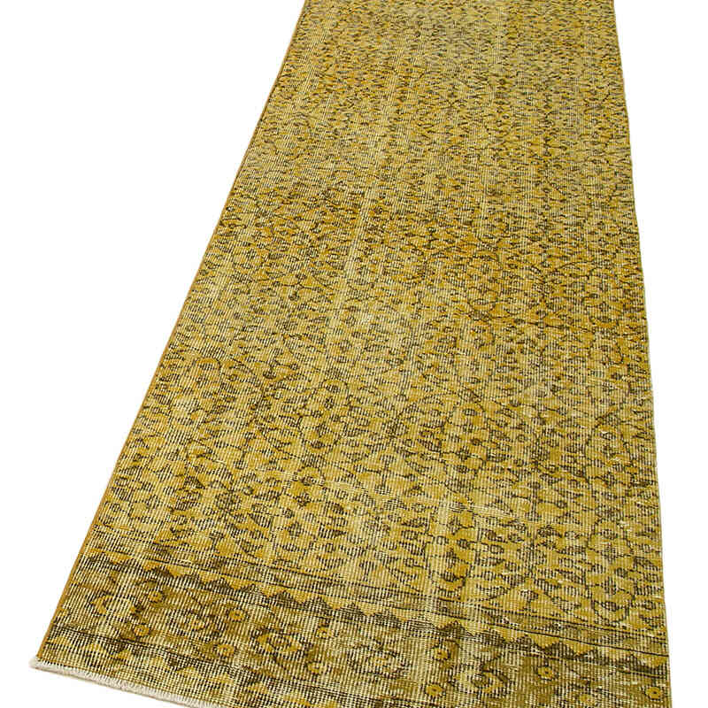 Sarı Boyalı El Dokuma Vintage Halı Yolluk - 80 cm x 314 cm - K0052194