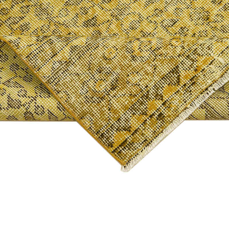 Sarı Boyalı El Dokuma Vintage Halı Yolluk - 80 cm x 314 cm - K0052194