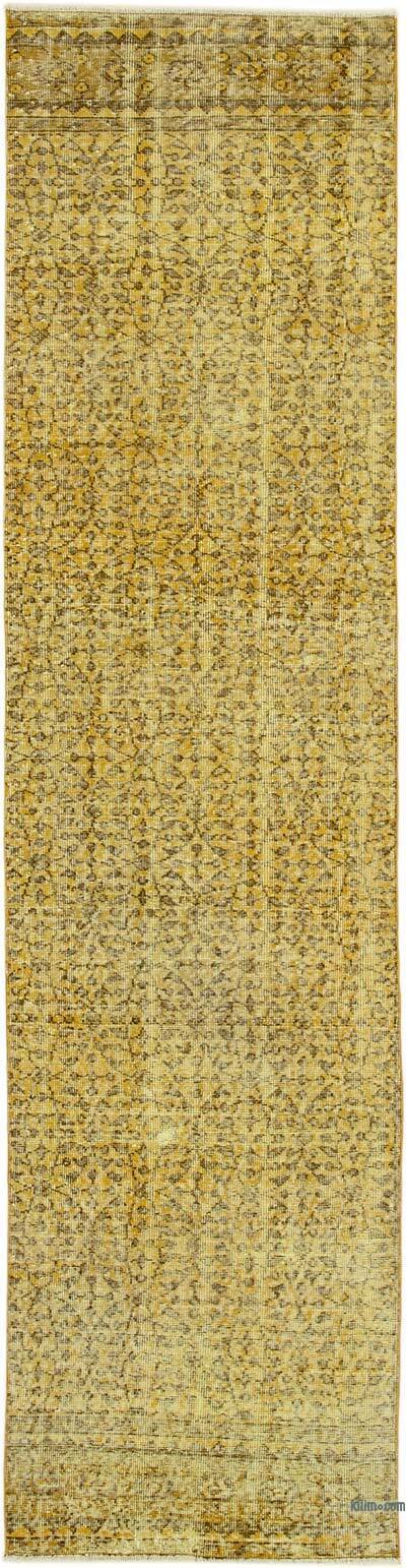 Sarı Boyalı El Dokuma Vintage Halı Yolluk - 80 cm x 314 cm