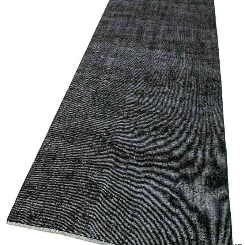 Black Over-dyed Turkish Vintage Runner Rug - 2' 11" x 10'  (35 in. x 120 in.) - K0052195