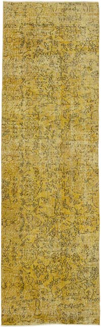 Yellow Over-dyed Turkish Vintage Runner Rug - 2' 11" x 9' 11" (35" x 119")