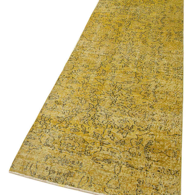 Amarillo Alfombra de Pasillo Turca Vintage Sobreteñida - 90 cm x 301 cm - K0052196