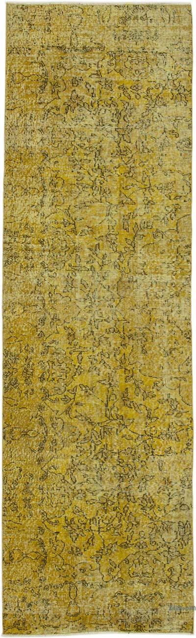 Sarı Boyalı El Dokuma Vintage Halı Yolluk - 90 cm x 301 cm