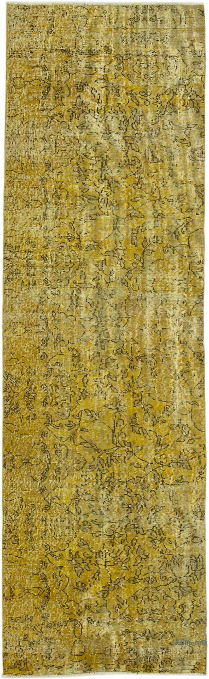 Yellow Over-dyed Turkish Vintage Runner Rug - 2' 11" x 9' 11" (35 in. x 119 in.) - K0052196