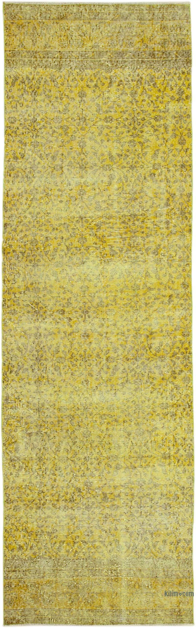 Yellow Over-dyed Turkish Vintage Runner Rug - 3'  x 9' 11" (36 in. x 119 in.) - K0052206