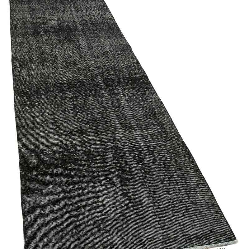 Siyah Boyalı El Dokuma Vintage Halı Yolluk - 86 cm x 320 cm - K0052211