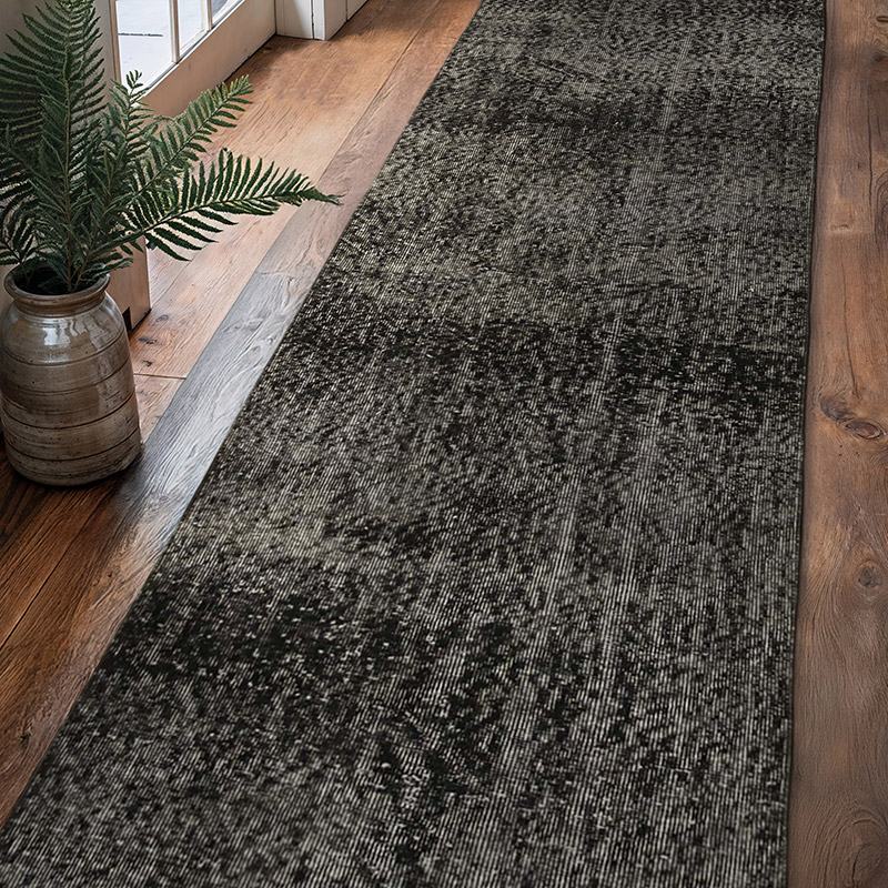 Black Over-dyed Turkish Vintage Runner Rug - 2' 10" x 10' 6" (34" x 126") - K0052211