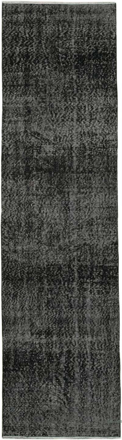 Siyah Boyalı El Dokuma Vintage Halı Yolluk - 86 cm x 320 cm