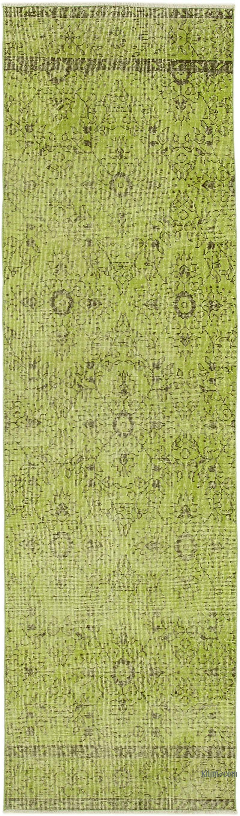 Yeşil Boyalı El Dokuma Vintage Halı Yolluk - 81 cm x 280 cm - K0052221