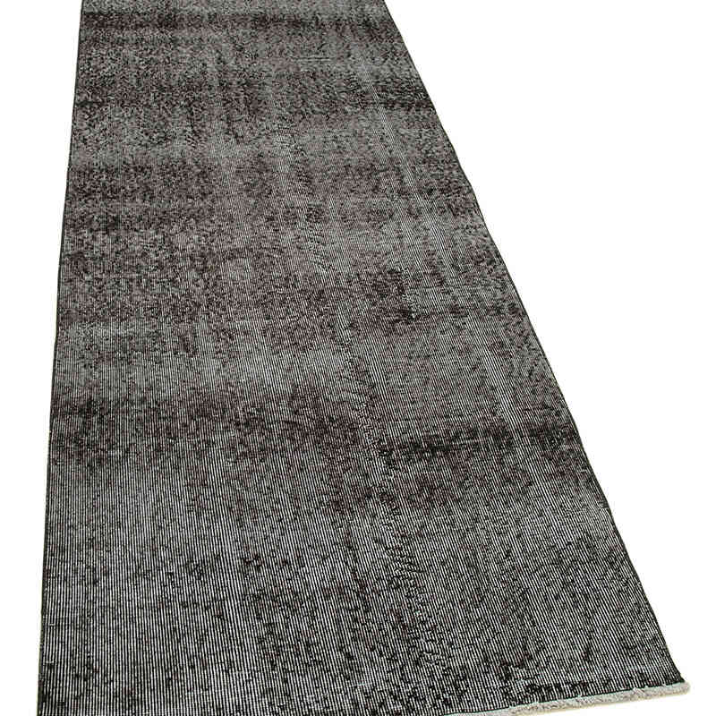 Negro Alfombra de Pasillo Turca Vintage Sobreteñida - 92 cm x 272 cm - K0052223