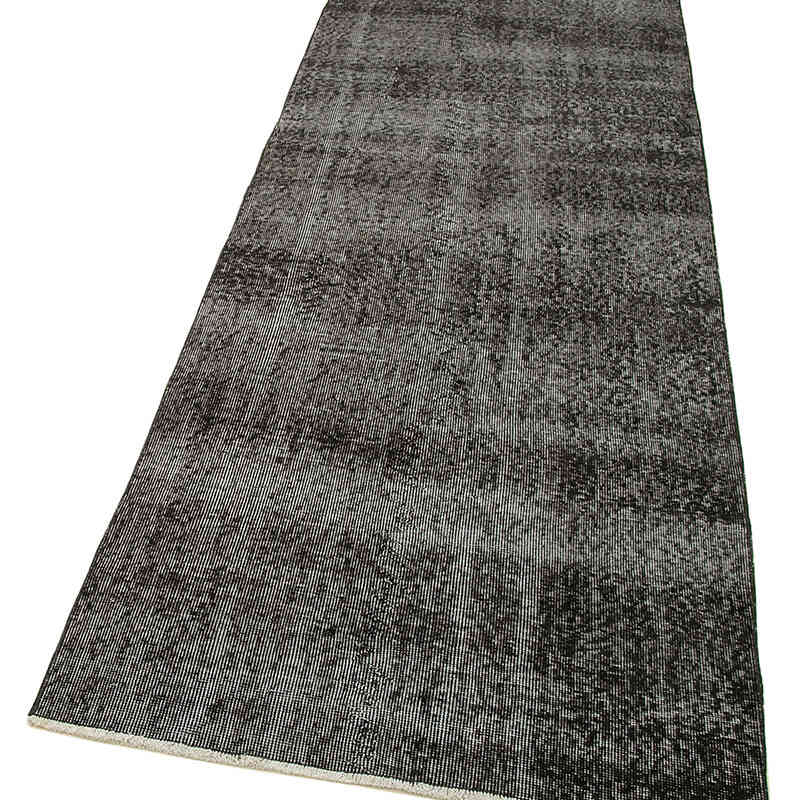 Negro Alfombra de Pasillo Turca Vintage Sobreteñida - 92 cm x 272 cm - K0052223