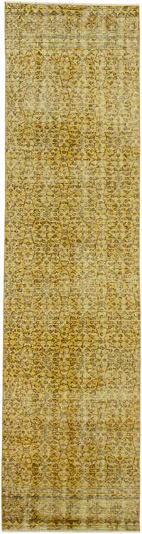 Sarı Boyalı El Dokuma Vintage Halı Yolluk - 80 cm x 311 cm