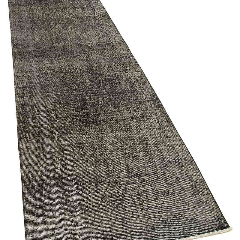Negro Alfombra de Pasillo Turca Vintage Sobreteñida - 86 cm x 311 cm - K0052238