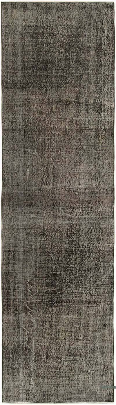 Siyah Boyalı El Dokuma Vintage Halı Yolluk - 86 cm x 311 cm