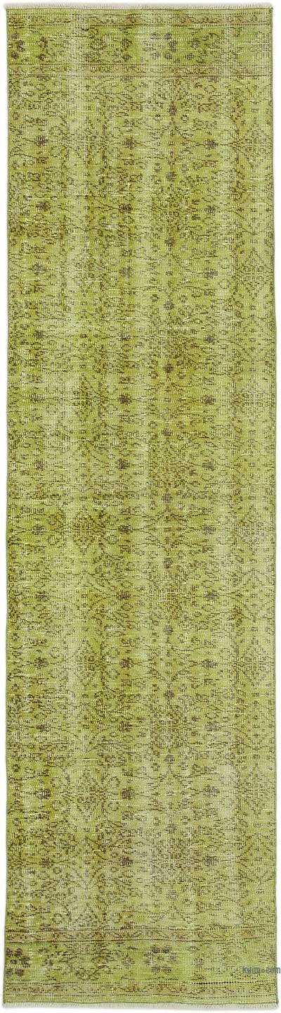 Green Over-dyed Turkish Vintage Runner Rug - 2' 7" x 9' 9" (31 in. x 117 in.)