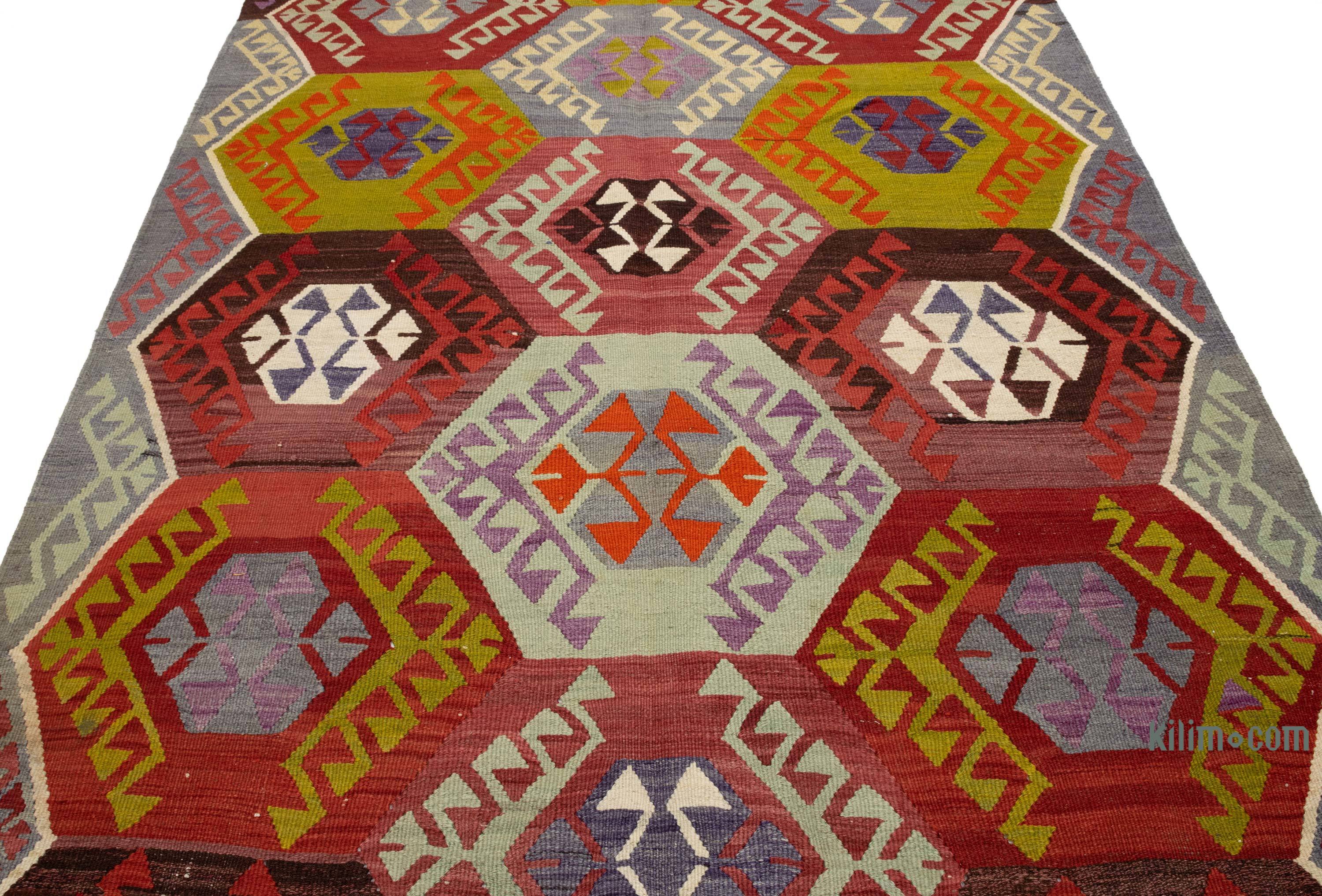 K0052301 Multicolor Vintage Antalya Kilim Rug - 5' 2" x 10' 4" (62 in