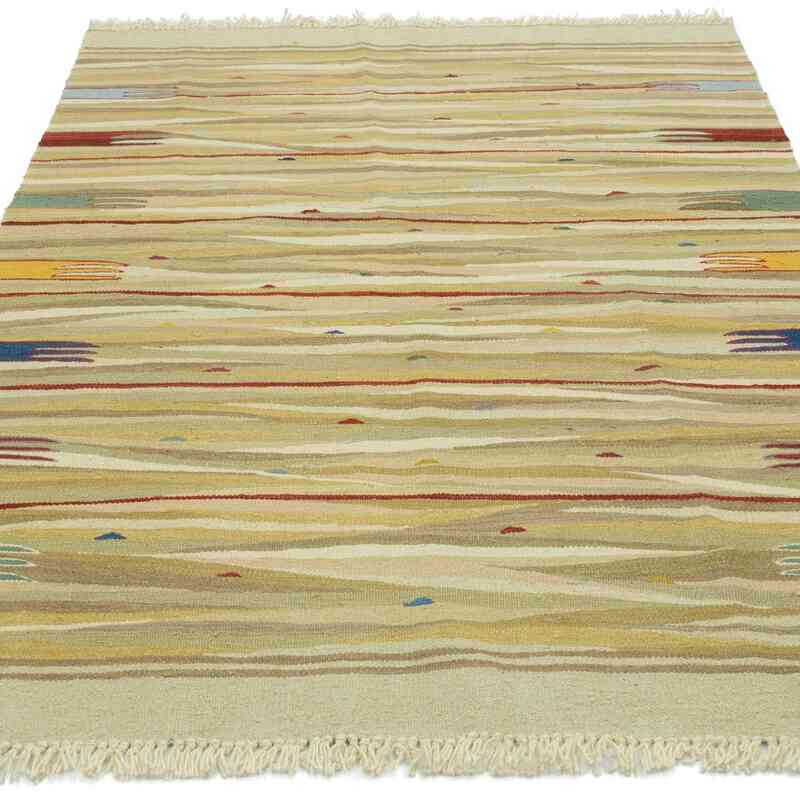 Beige New Handwoven Turkish Kilim Rug - 4' 1" x 6'  (49" x 72") - K0052313