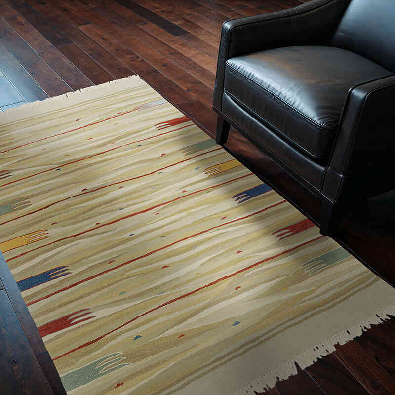 Beige New Handwoven Turkish Kilim Rug - 4' 1" x 6'  (49" x 72") - K0052313