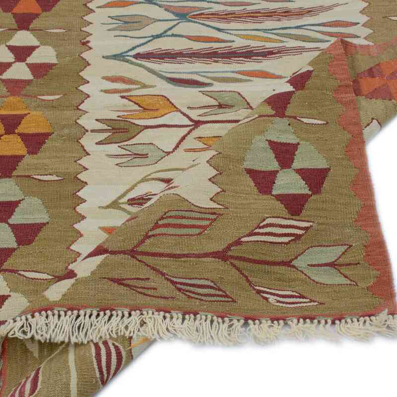 Yeşil, Bej Yeni Kök Boya El Dokuma Kilim - 90 cm x 123 cm - K0052321