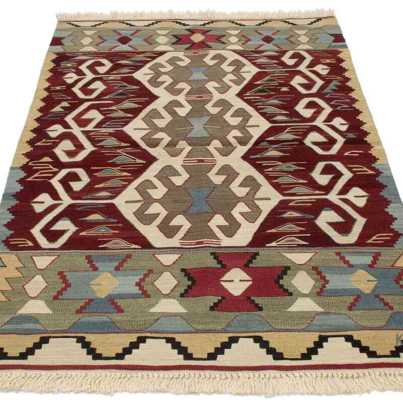 Burgundy New Handwoven Turkish Kilim Rug - K0052322
