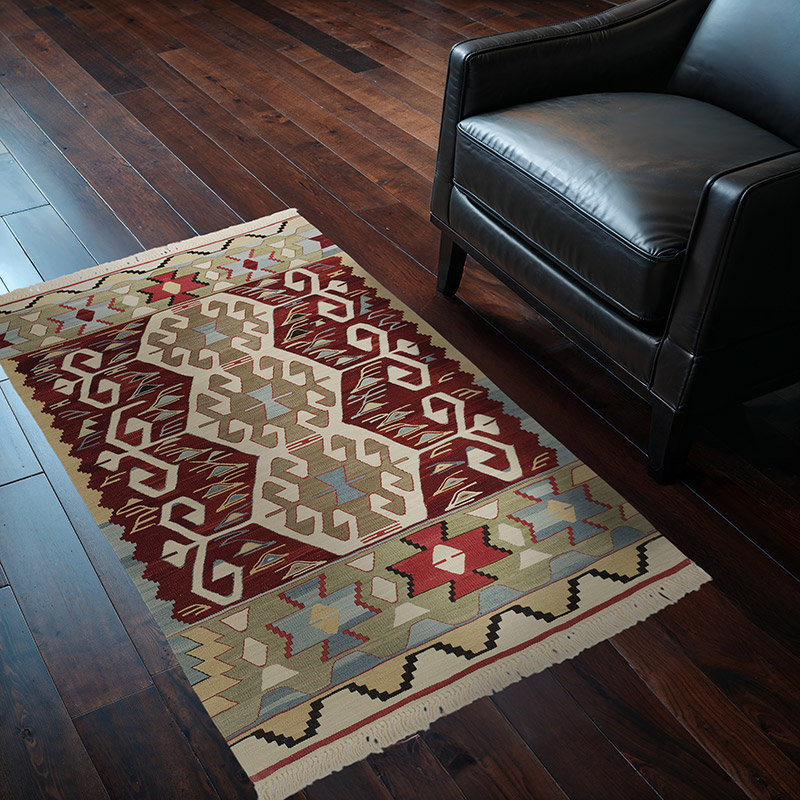 Burgundy New Handwoven Turkish Kilim Rug - K0052322