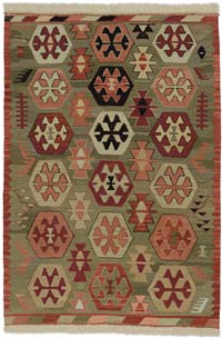 Green New Handwoven Turkish Kilim Rug - 3'  x 4' 4" (36" x 52")