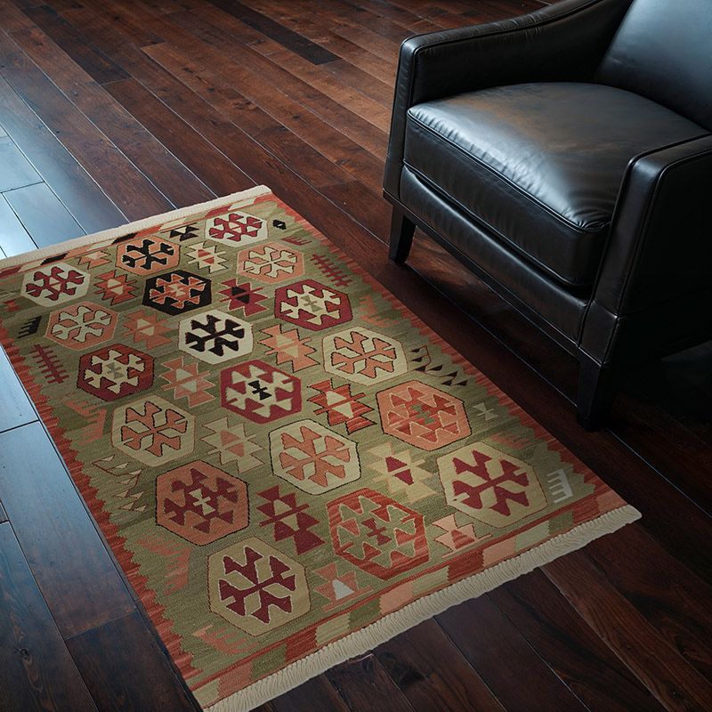 Green New Handwoven Turkish Kilim Rug - 3'  x 4' 4" (36" x 52") - K0052323