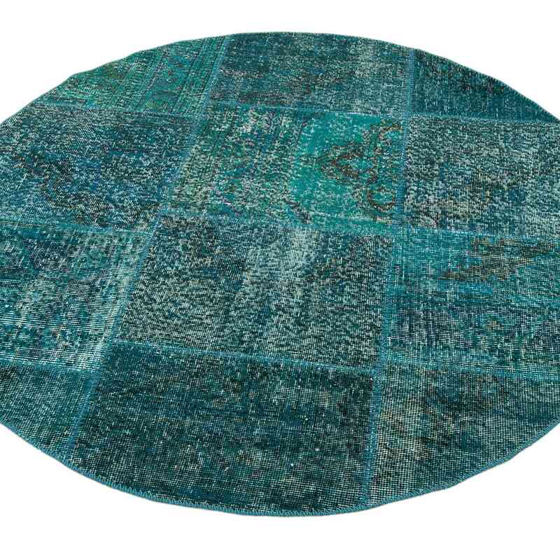 Mavi-Yeşil Yuvarlak Boyalı Patchwork Halı - 150 cm x 150 cm - K0052350