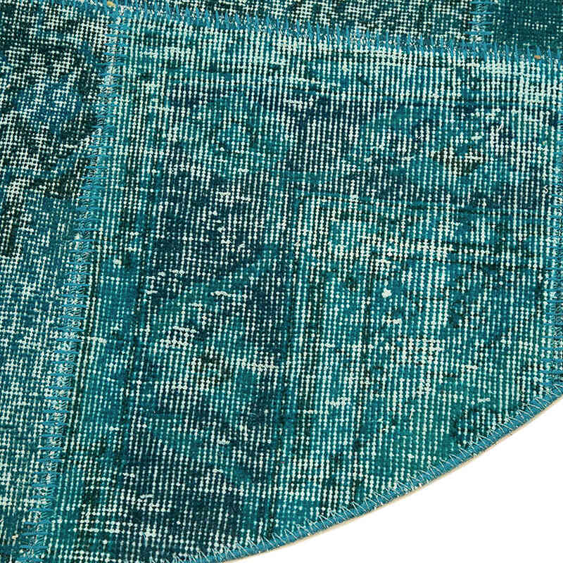 Mavi-Yeşil Yuvarlak Boyalı Patchwork Halı - 150 cm x 150 cm - K0052350