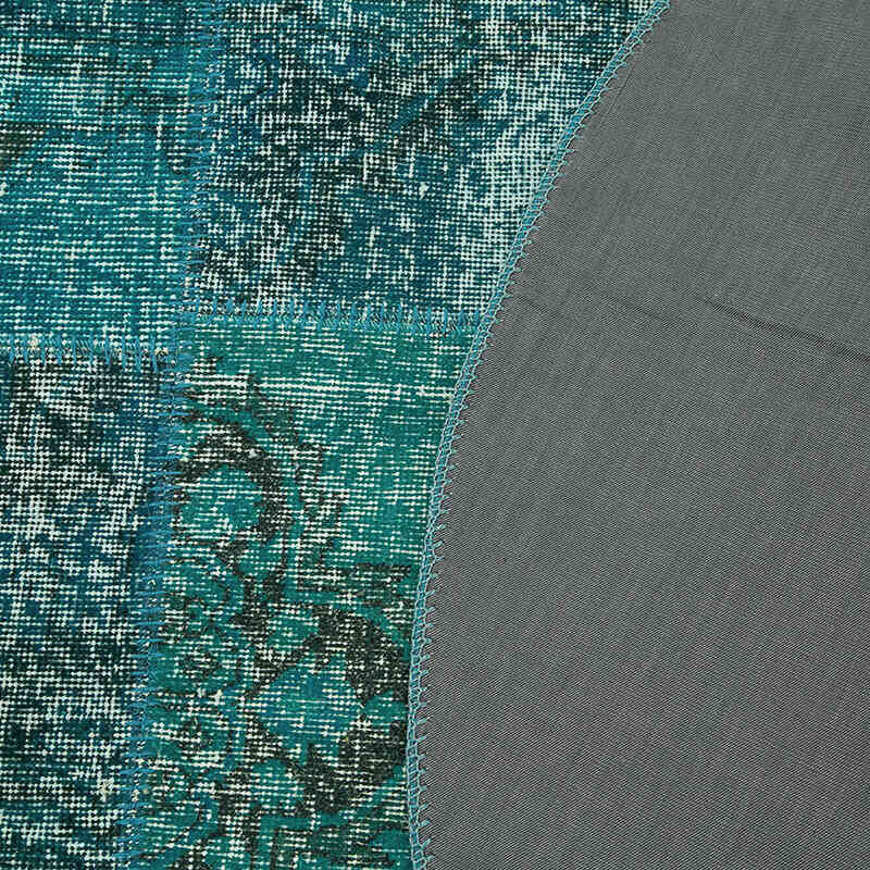 Mavi-Yeşil Yuvarlak Boyalı Patchwork Halı - 150 cm x 150 cm - K0052350