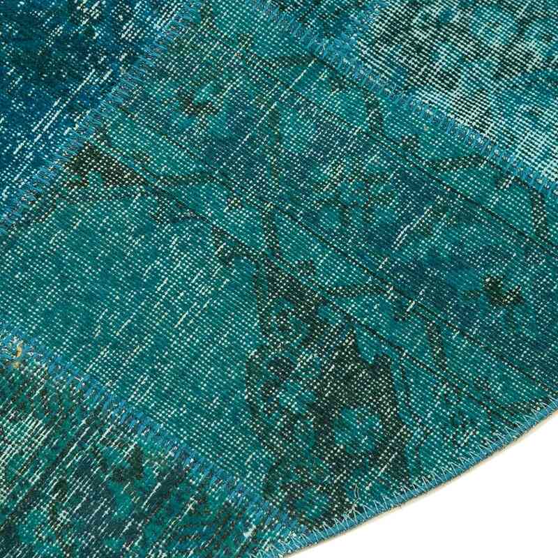 Mavi-Yeşil Yuvarlak Boyalı Patchwork Halı - 200 cm x 200 cm - K0052358