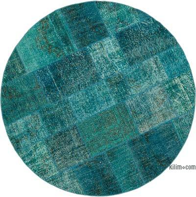 Mavi-Yeşil Yuvarlak Boyalı Patchwork Halı - 200 cm x 200 cm