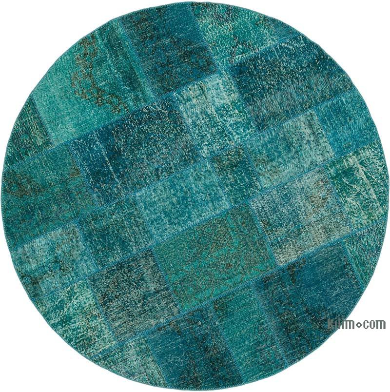 Mavi-Yeşil Yuvarlak Boyalı Patchwork Halı - 200 cm x 200 cm - K0052358