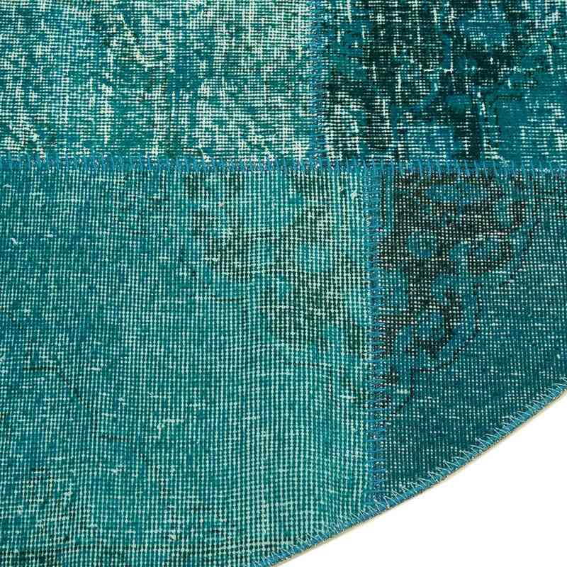 Mavi-Yeşil Yuvarlak Boyalı Patchwork Halı - 200 cm x 200 cm - K0052359