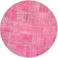 Pembe Yuvarlak Boyalı Patchwork Halı - 205 cm x 205 cm