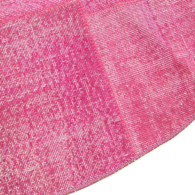 Pink Round Patchwork Hand-Knotted Turkish Rug - 6' 9" x 6' 9" (81" x 81") - K0052360