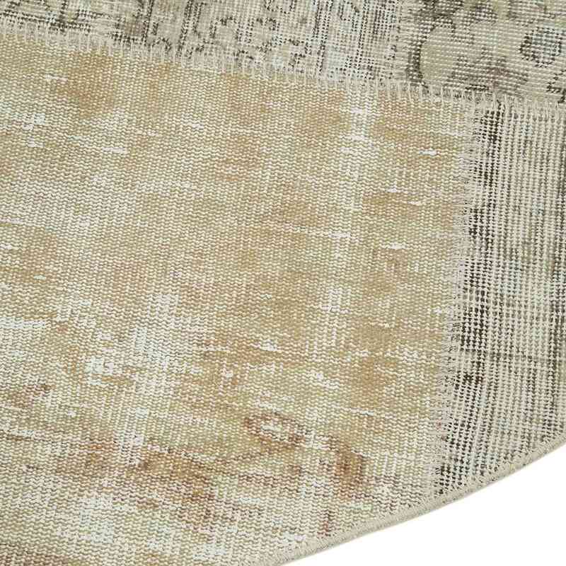 Bej Yuvarlak Boyalı Patchwork Halı - 180 cm x 180 cm - K0052363